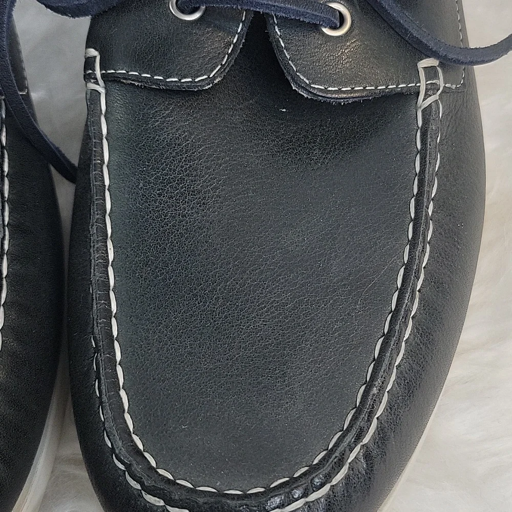 Johnston & Murphy Dark Blue Leather Boat Shoes with Memory Foam Size 10.5‎ NWOT